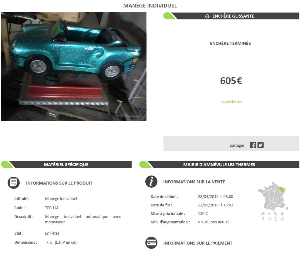 Enchère manège pour enfant